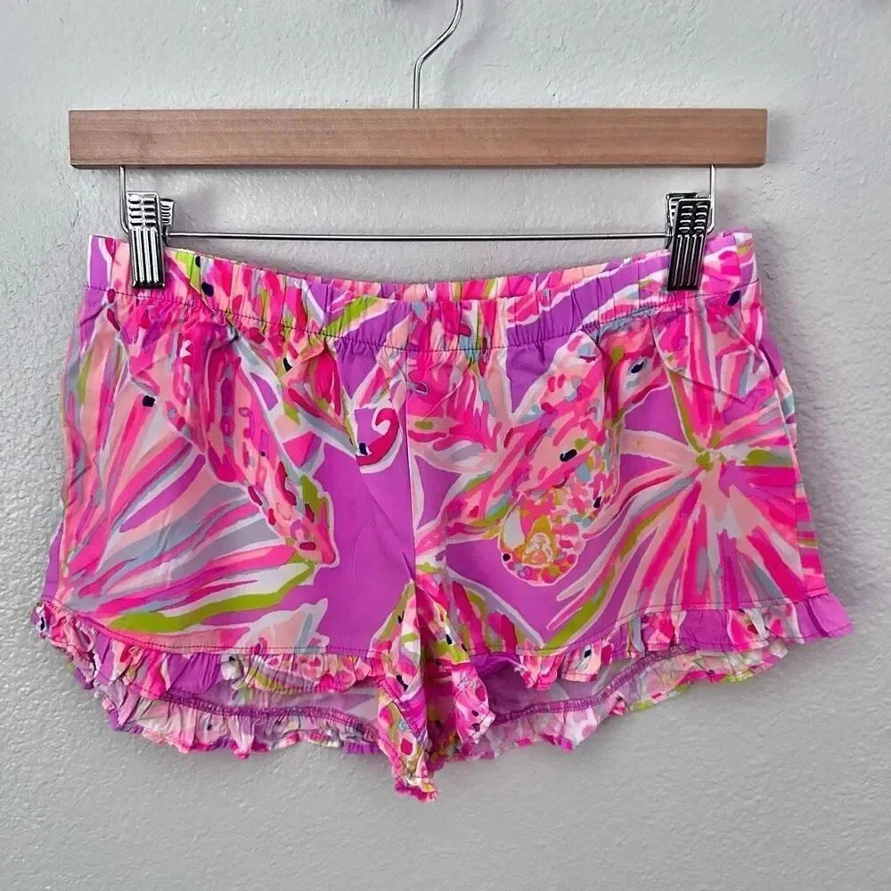 LILLY PULITZER | Amethyst Bright Pink Print Kya Shorts Ruffle Short Elastic | XS